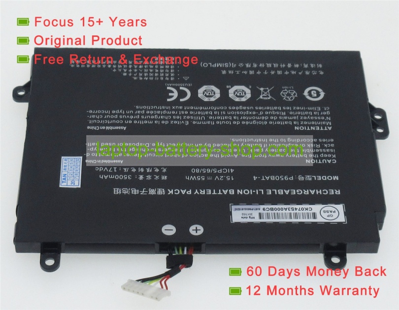 Clevo P950BAT-4, 4ICP5/65/80 15.2V 3500mAh replacement batteries - Click Image to Close