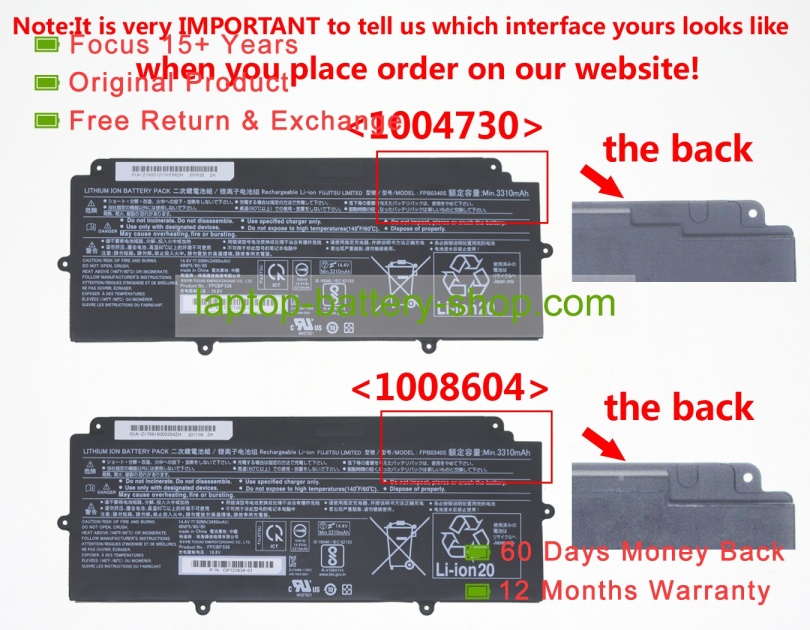 Fujitsu FPCBP536, FPB0340S 14.4V 3490mAh original batteries - Click Image to Close