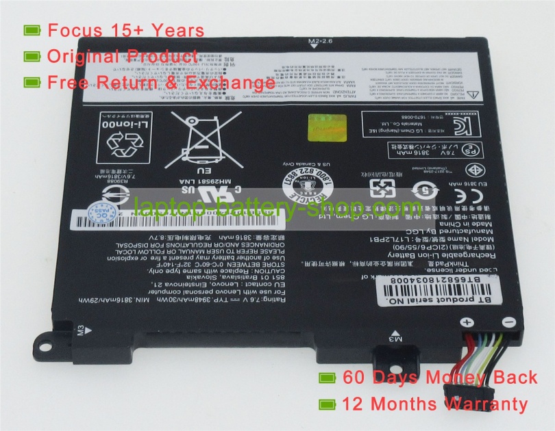 Lenovo L17L2PB1, L17C2PB1 7.5V 4000mAh replacement batteries - Click Image to Close