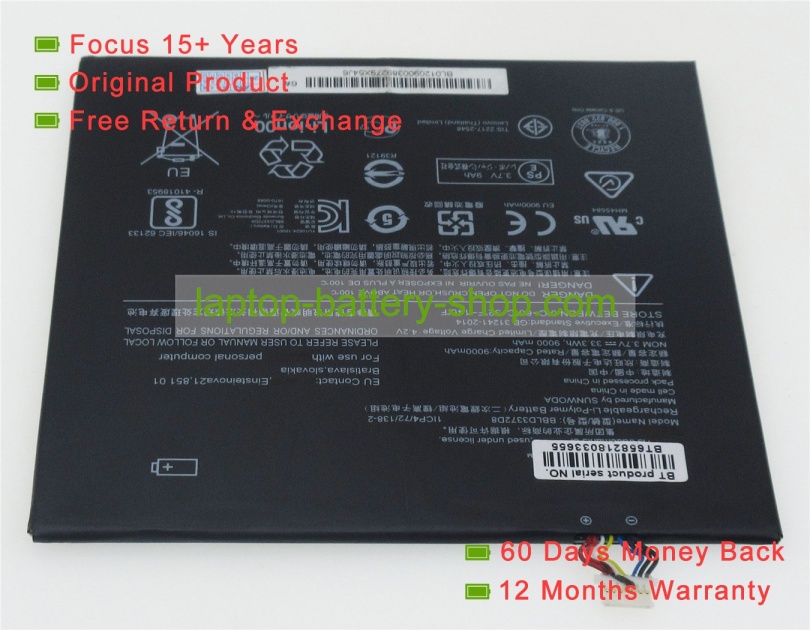 Lenovo BBLD3372D8, 5B10N38140 3.7V 9000mAh replacement batteries - Click Image to Close