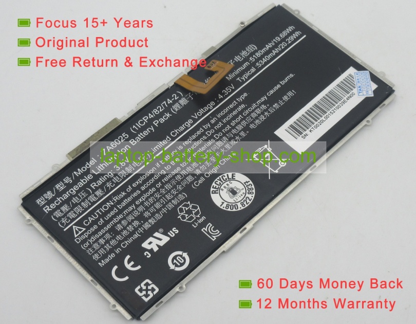 Acer ZA6025, 1ICP4/82/74/-2 3.8V 5180mAh replacement batteries - Click Image to Close