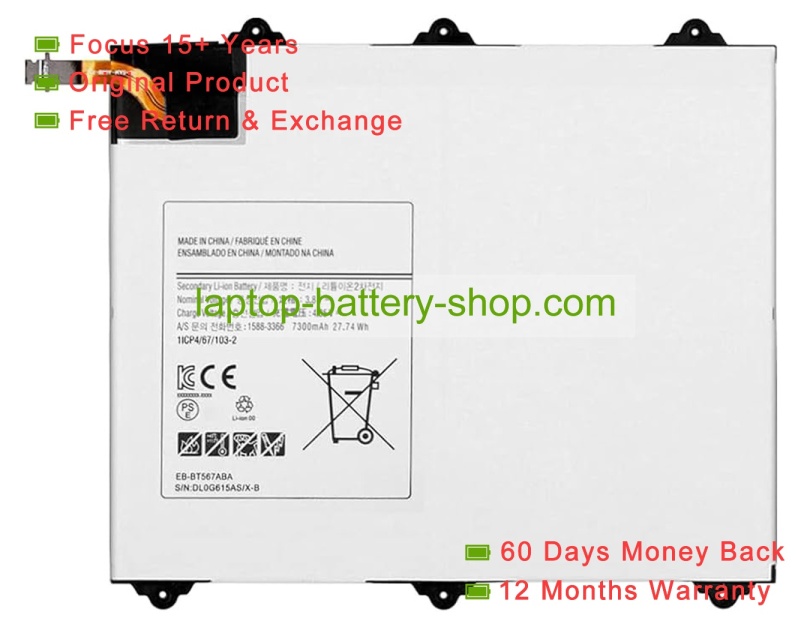 Samsung EB-567ABA, 1lcp4/67/103-2 3.8V 7300mAh replacement batteries - Click Image to Close
