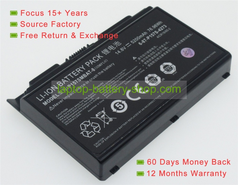 Clevo 6-87-P157S-4272 14.8V 4400mAh replacement batteries - Click Image to Close