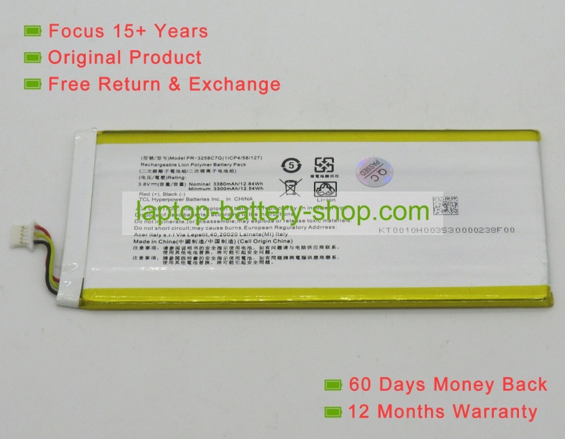Acer PR-3258C7G, 1ICP4/58/127 3.8V 3380mAh original batteries - Click Image to Close