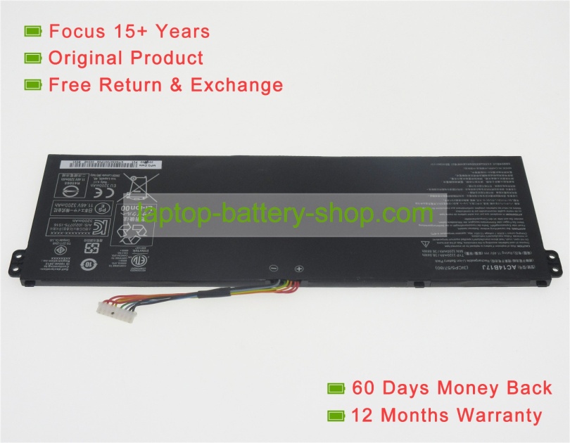 Acer AC14B17J 11.46V 3320mAh replacement batteries - Click Image to Close