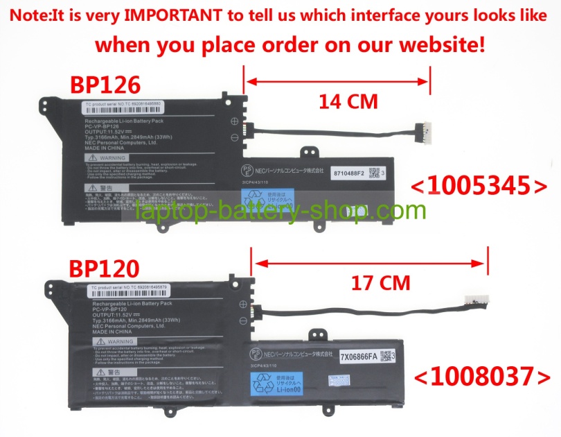 Nec PC-VP-BP126, PC-VP-BP120 11.52V 3166mAh original batteries - Click Image to Close