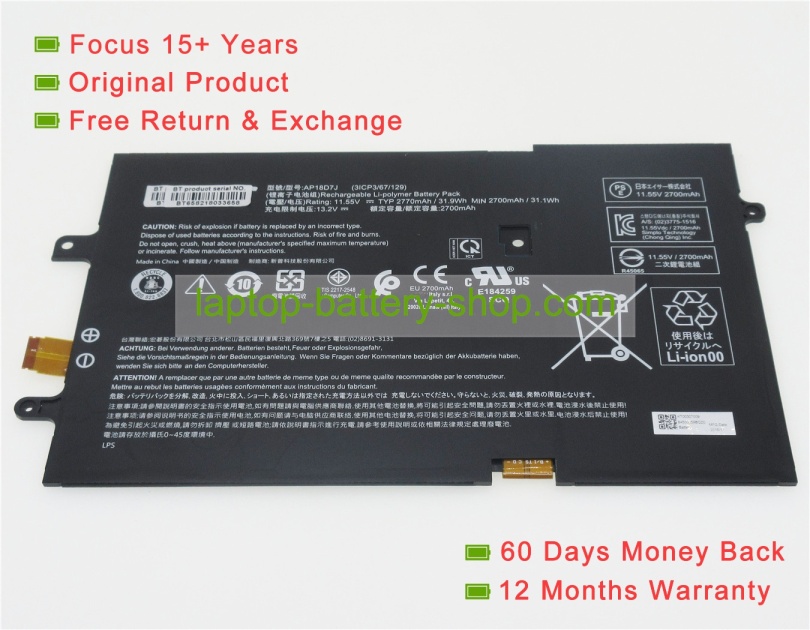 Acer AP18D7J, AP18D 11.55V 2770mAh original batteries - Click Image to Close