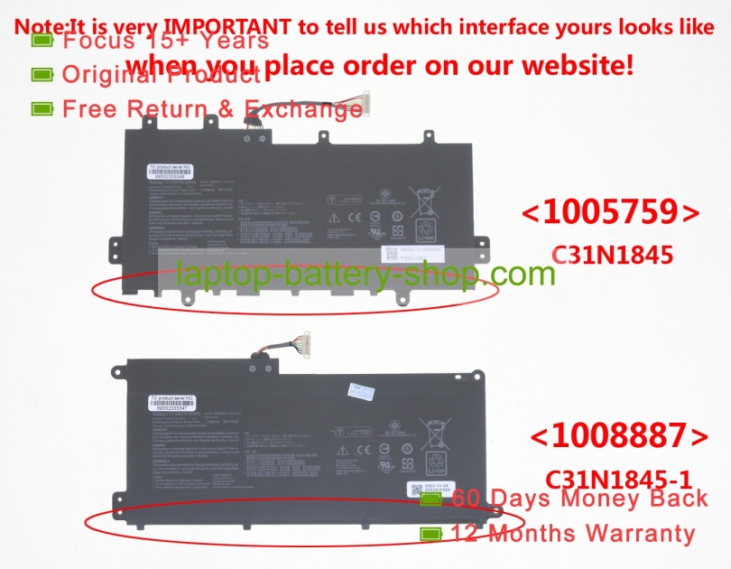 Asus c31n1845 11.55V 3530mAh replacement batteries - Click Image to Close