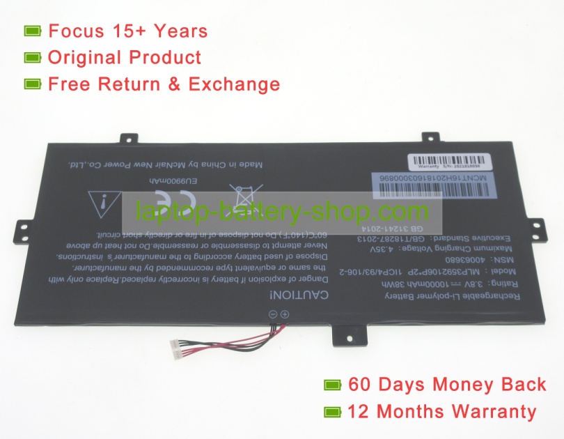 Medion PL3592106p, 1IC/93/106-2 3.8V 10000mAh replacement batteries - Click Image to Close