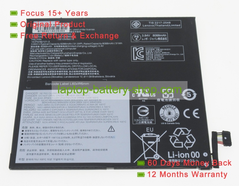 Lenovo L19C3PG0, SB10W86018 3.84V 8286mAh original batteries - Click Image to Close