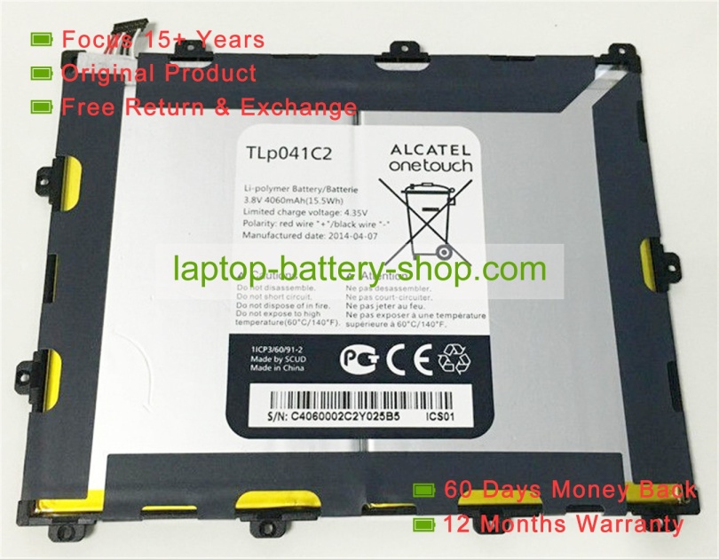 Alcatel TLp041C2 3.8V 4060mAh original batteries - Click Image to Close