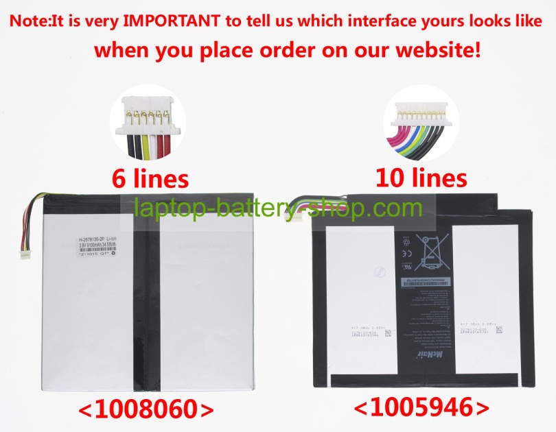 Mcnair MLP2678135-2P, MLP3276120-2P 3.85V 9100mAh original batteries - Click Image to Close