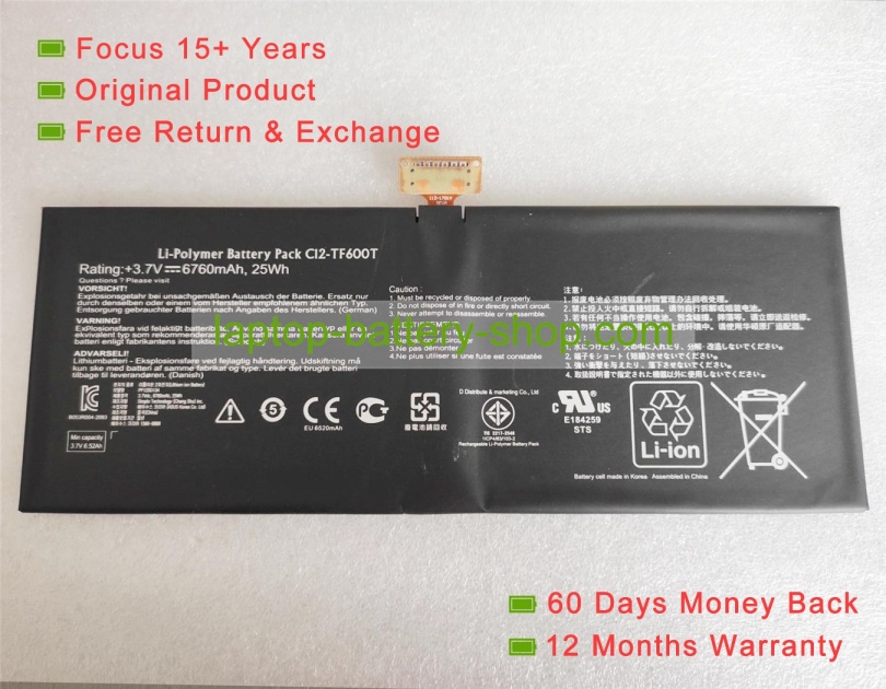 Asus C21-TF600T 3.7V 6760mAh original batteries - Click Image to Close
