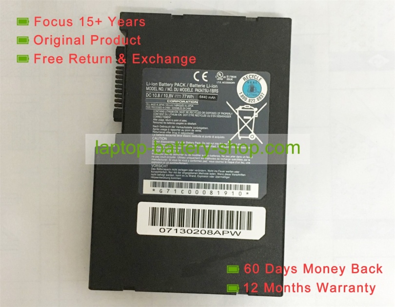 Toshiba PA3476U-1BAS, PA3475U-1BAS 10.8V 6440mAh original batteries - Click Image to Close