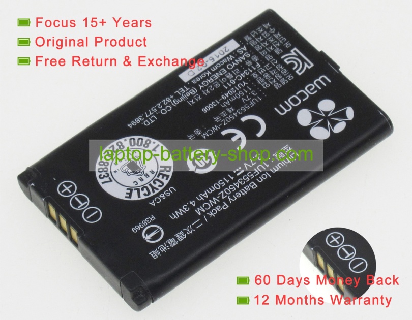 Wacom 1UF553450Z-WCM, B056P036-1004 3.7V 1150mAh original batteries - Click Image to Close