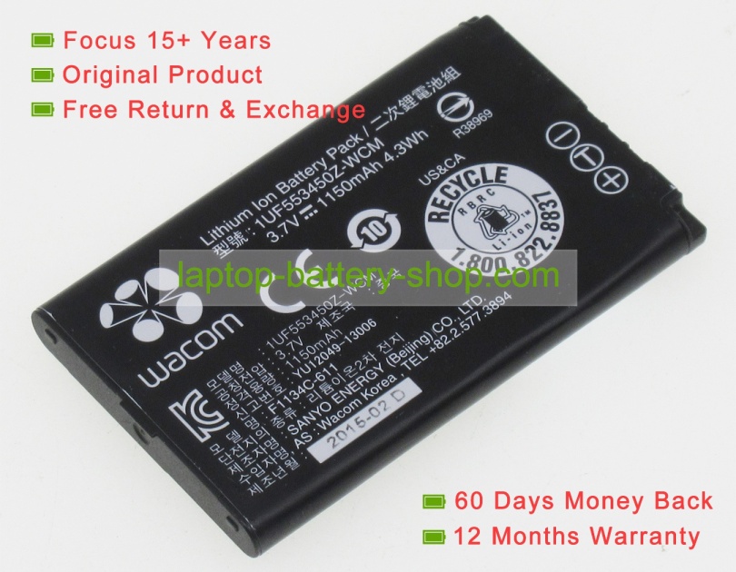 Wacom 1UF553450Z-WCM, B056P036-1004 3.7V 1150mAh original batteries - Click Image to Close