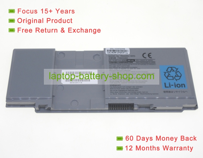 Toshiba PA3444U-1BRS, PA3444U-1BAS 10.8V 3560mAh original batteries - Click Image to Close
