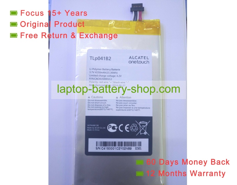 Alcatel TLP041B2, TLP041BC 3.7V 4150mAh original batteries - Click Image to Close