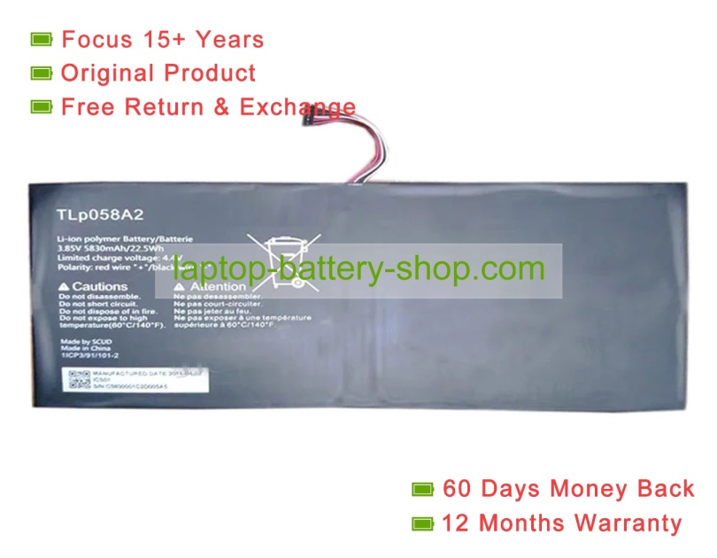 Alcatel TLP058A2 3.85V 5830mAh original batteries - Click Image to Close