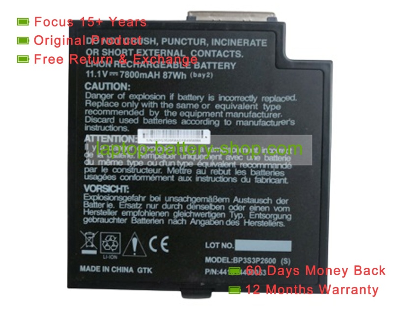 Getac BP3S3P2600 S, 441814400053 11.1V 7800mAh original batteries - Click Image to Close