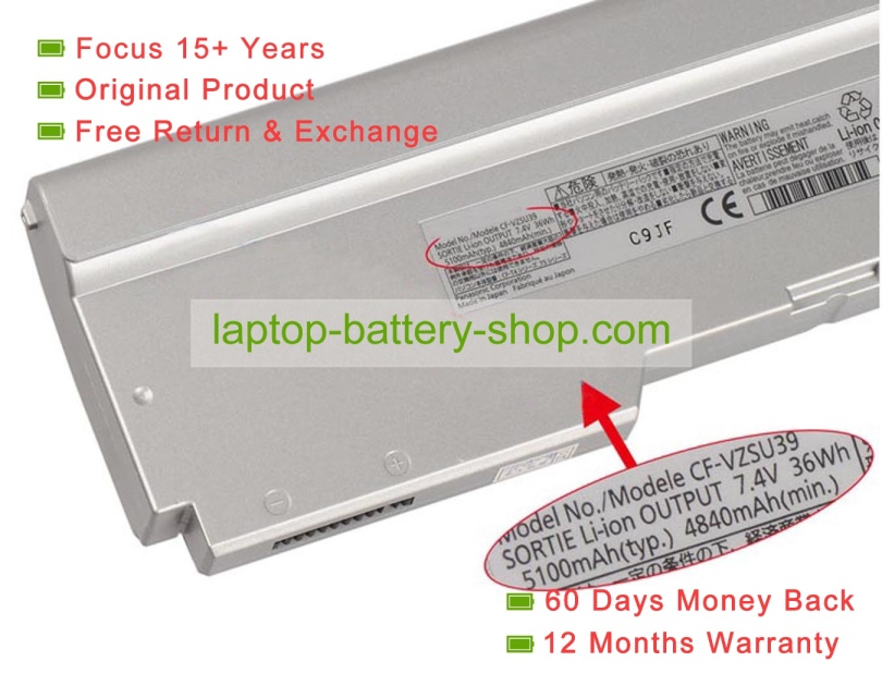 Panasonic CF-VZSU37U, CF-VZSU39 7.4V 5100mAh original batteries - Click Image to Close