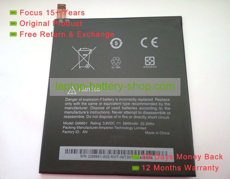 Other G99951 3.8V 5840mAh original batteries - Click Image to Close