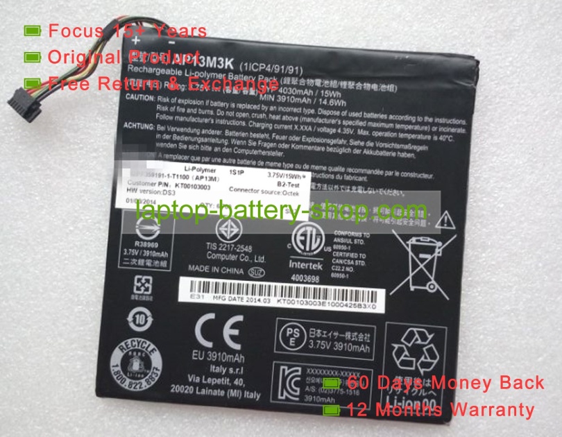 Acer AP13M3K 3.75V 4030mAh original batteries - Click Image to Close