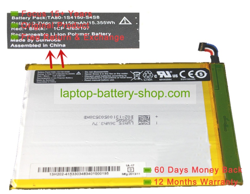 Teclast TAB0-1S4150-S4S8, TA80-1S4150-S4S8 3.7V 4150mAh original batteries - Click Image to Close