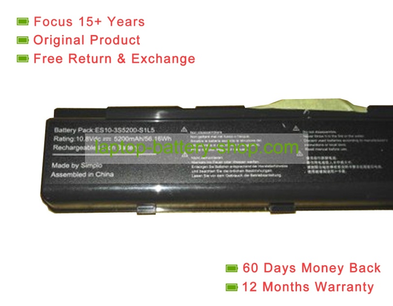 Hasee ES10-3S4400-G1L3, ES10-3S4500-S1B3 10.8V 5200mAh original batteries - Click Image to Close