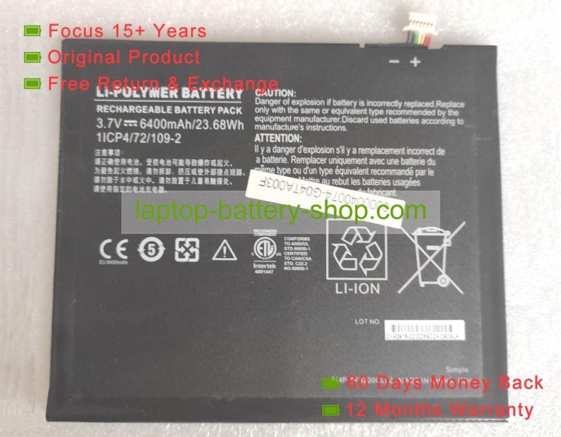 Simplo SMP-TF9200CLL2 3.7V 6400mAh original batteries - Click Image to Close