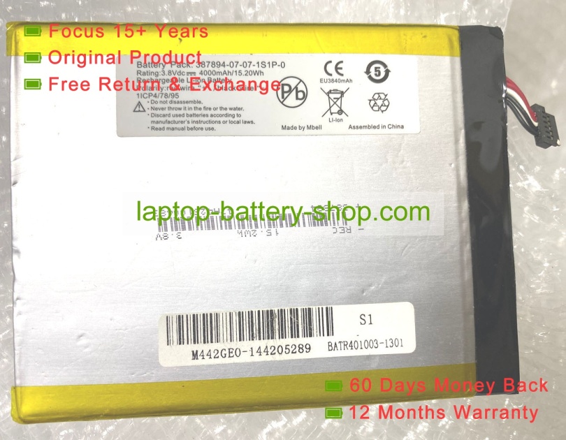 Other 387894-07-07-1S1P-0 3.8V 4000mAh original batteries - Click Image to Close