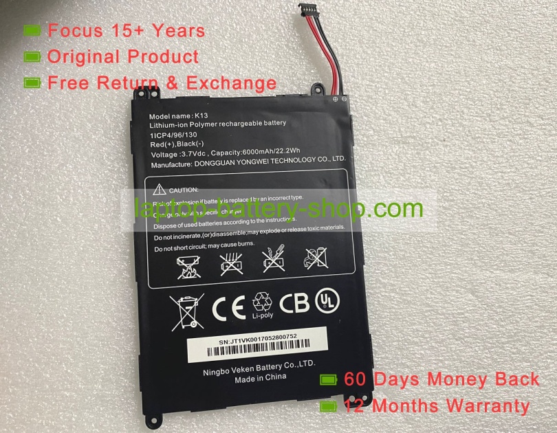 Other K13 3.7V 6000mAh original batteries - Click Image to Close