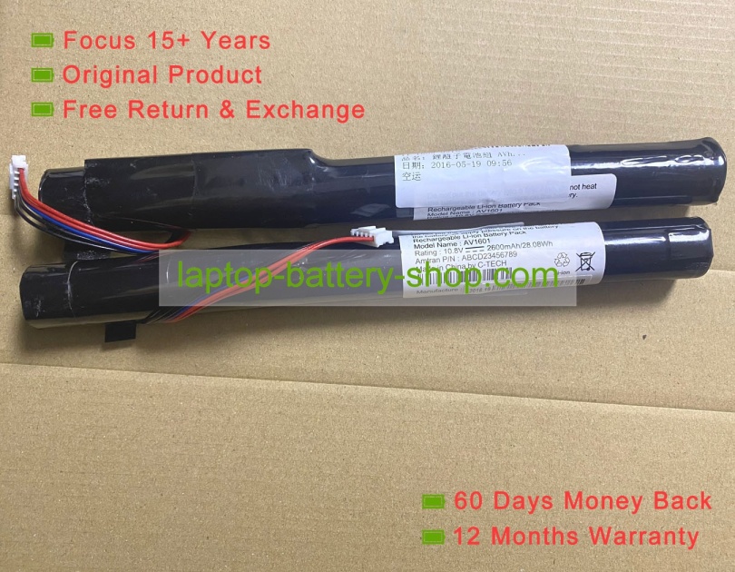 Other ABCD23456789, AV1601 10.8V 2600mAh original batteries - Click Image to Close