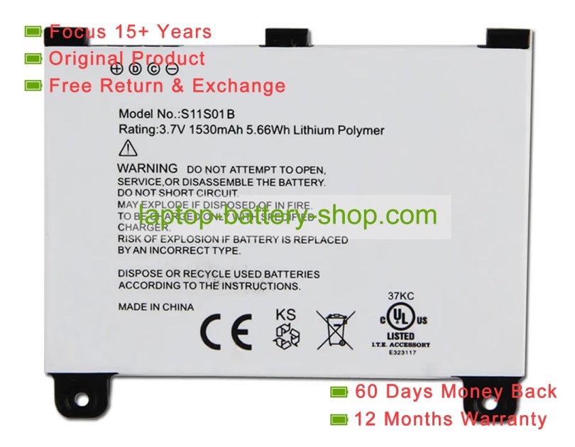 Amazon S11S01B, D00611 3.7V 1530mAh original batteries - Click Image to Close