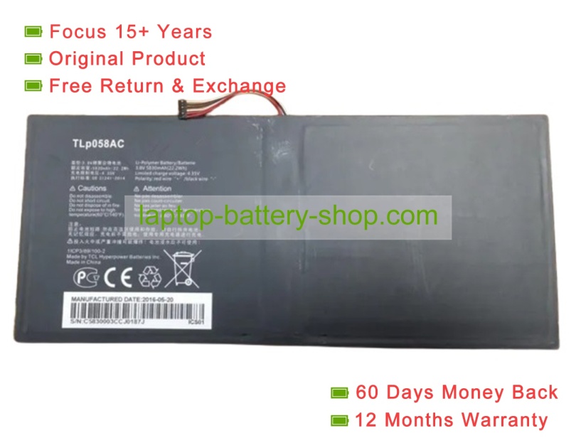 Alcatel TLP058AC 3.8V 5830mAh original batteries - Click Image to Close