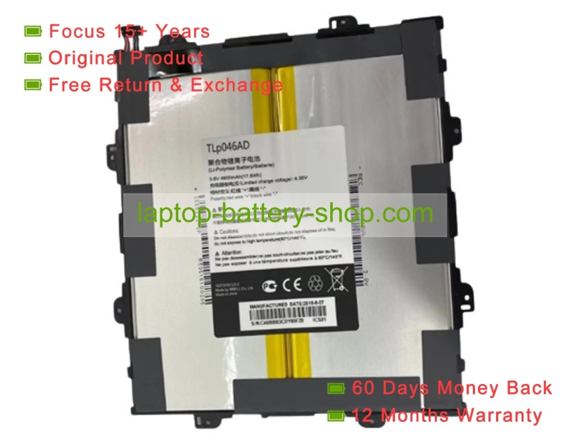 Alcatel TLP046AD, c4600003CDY005L2 3.8V 4600mAh original batteries - Click Image to Close