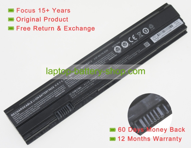 Clevo 6-87-W517S-2CF2, 6-87-W517S-2CF1 11.1V 2650mAh original batteries - Click Image to Close