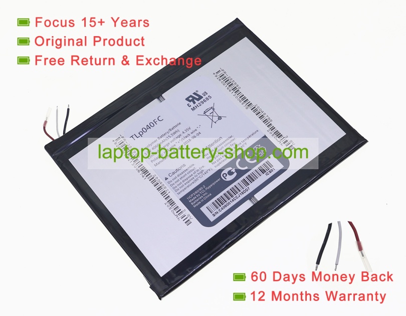 Alcatel TLp040DC, 285990 3.8V 4060mAh original batteries - Click Image to Close