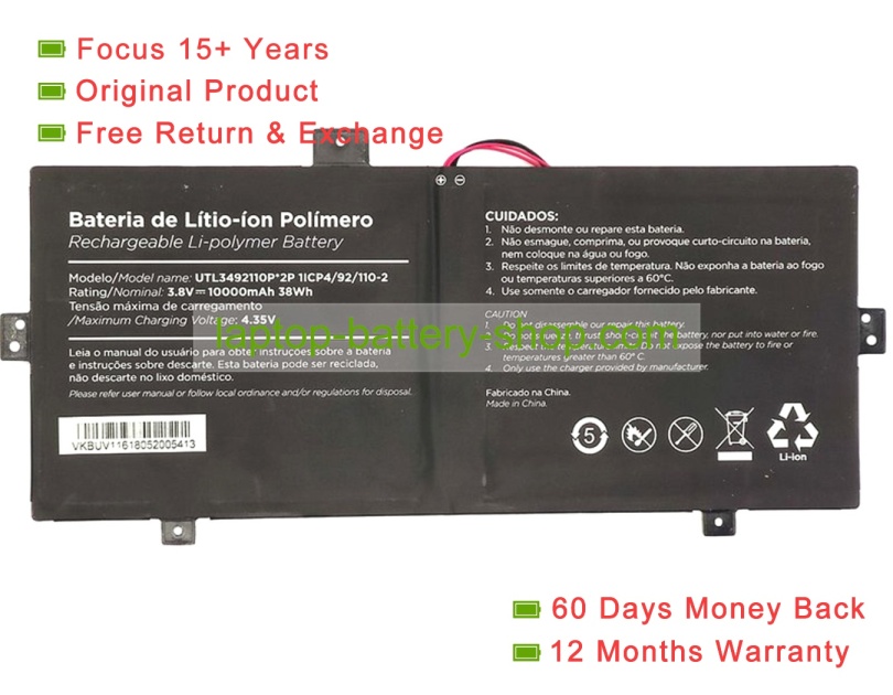 Positivo UTL3492110P 2P, UTL3492110P 3.8V 10000mAh original batteries - Click Image to Close