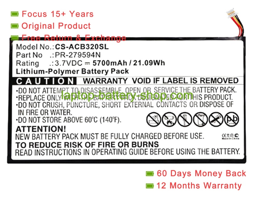 Other CS-ACB320SL 3.7V 5700mAh original batteries - Click Image to Close