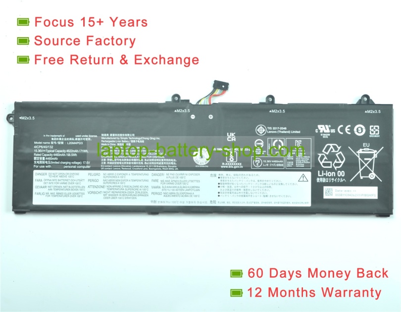 Lenovo SB11C04262, L20M4PD3 15.36V 4622mAh original batteries - Click Image to Close