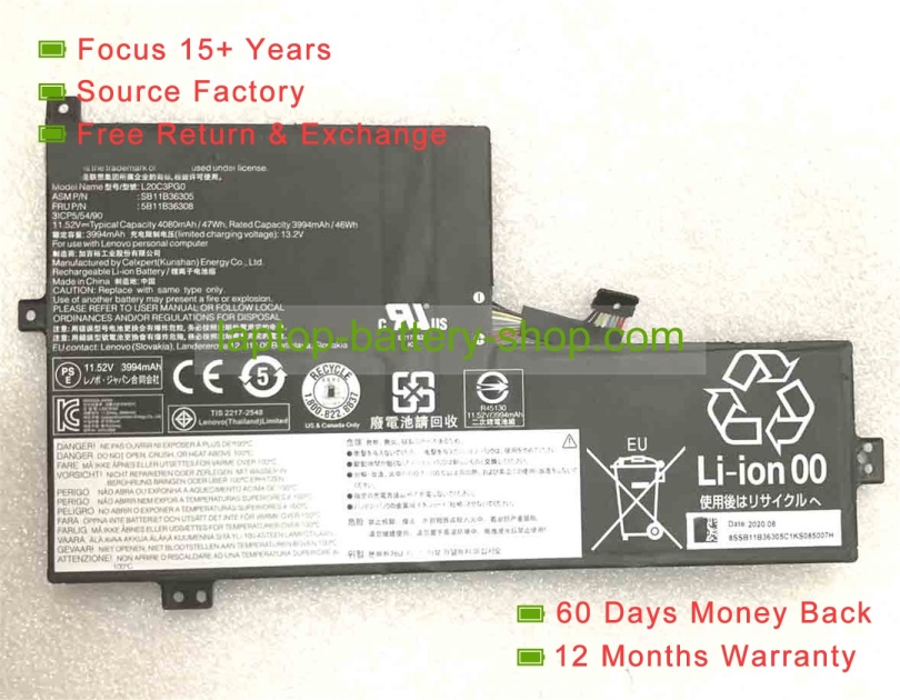 Lenovo L20C3PG0, 5B11B36308 11.52V 4080mAh original batteries - Click Image to Close