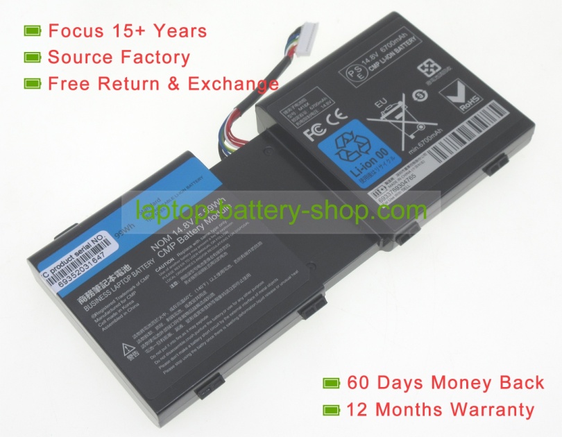 Dell 2F8K3, KJ2PX 14.8V 6700mAh replacement batteries - Click Image to Close