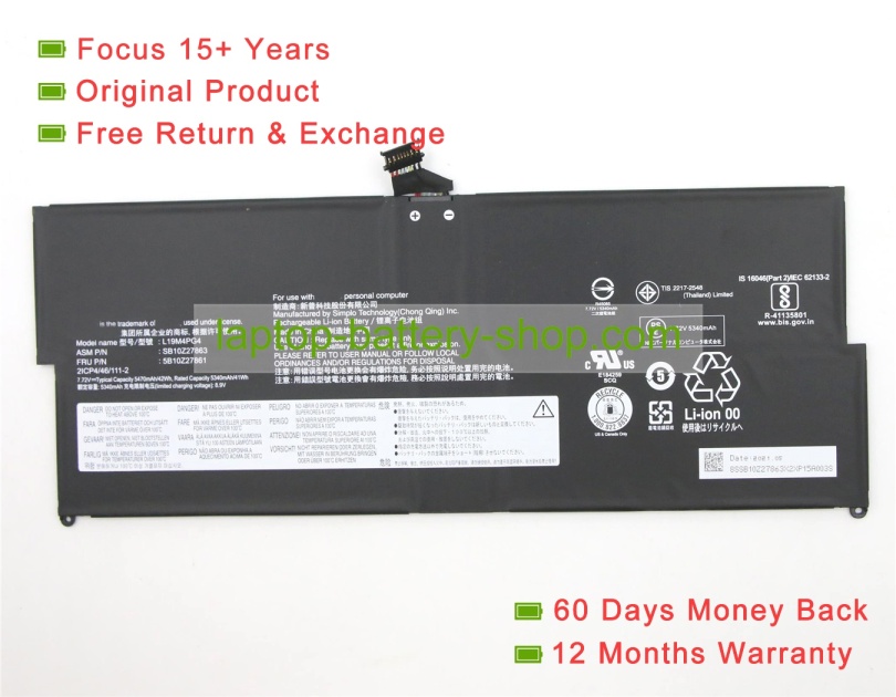 Lenovo 5B10Z27862, L19M4PG4 7.72V 5340mAh original batteries - Click Image to Close