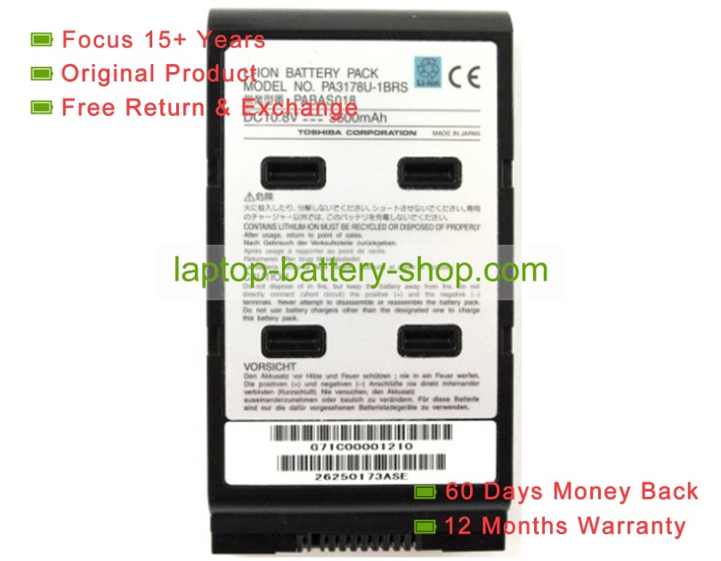 Toshiba PABAS018, PA3178U-1BRS 10.8V 3600mAh original batteries - Click Image to Close