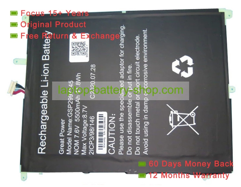 Teclast GSP2997145 7.6V 5500mAh original batteries - Click Image to Close