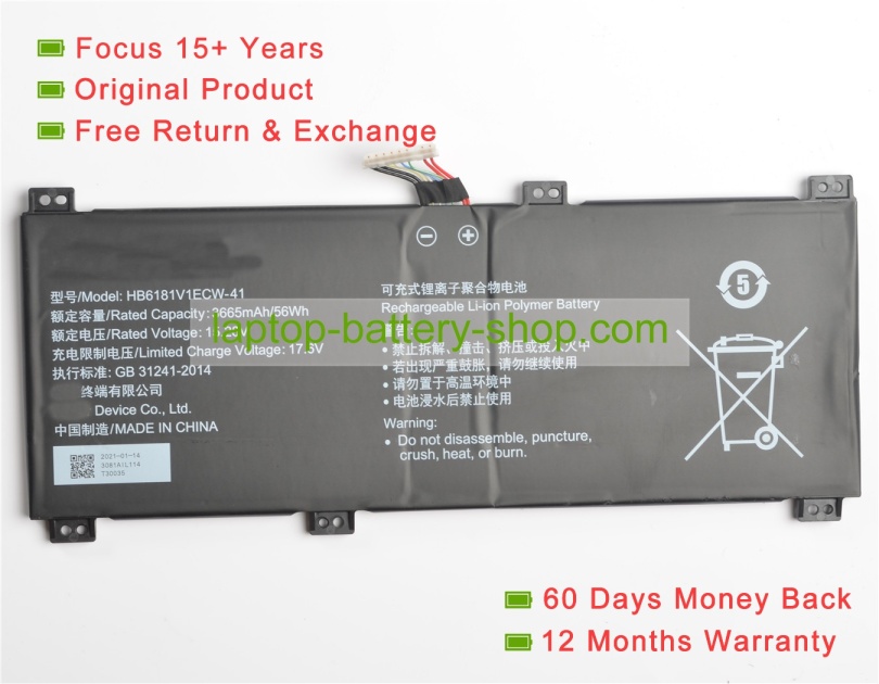 Honor HB6181V1ECW-41 15.28V 3665mAh original batteries - Click Image to Close