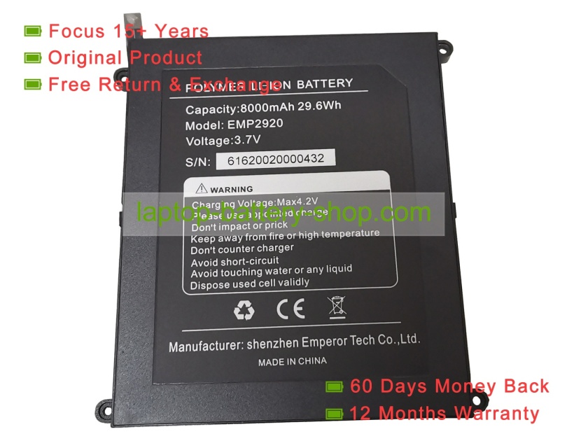 Other EMP2920 3.7V 8000mAh original batteries - Click Image to Close