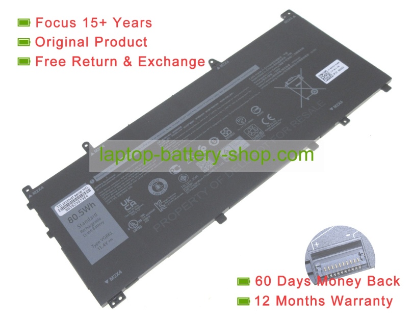 Dell V4N84, VG661 11.4V 7061mAh original batteries - Click Image to Close