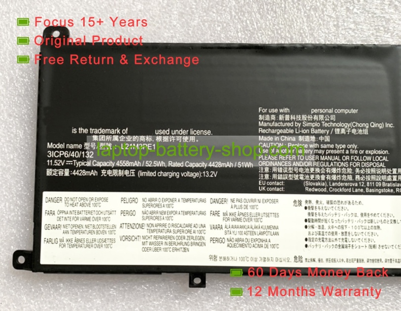Lenovo L21D3PE1, L21C3PE1 11.52V 4557mAh original batteries - Click Image to Close